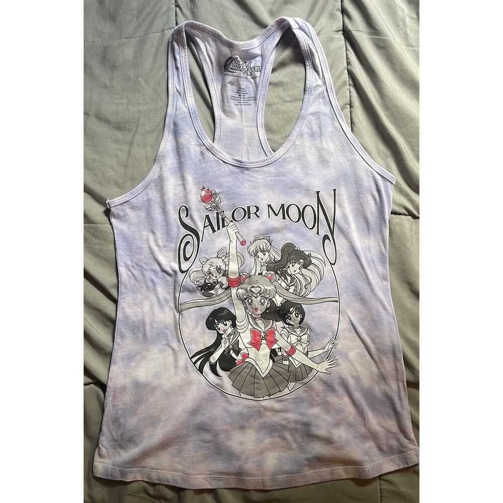 Sailor Moon Women's Purple Tie Dye Graphic Tank Top L Anime Cartoon